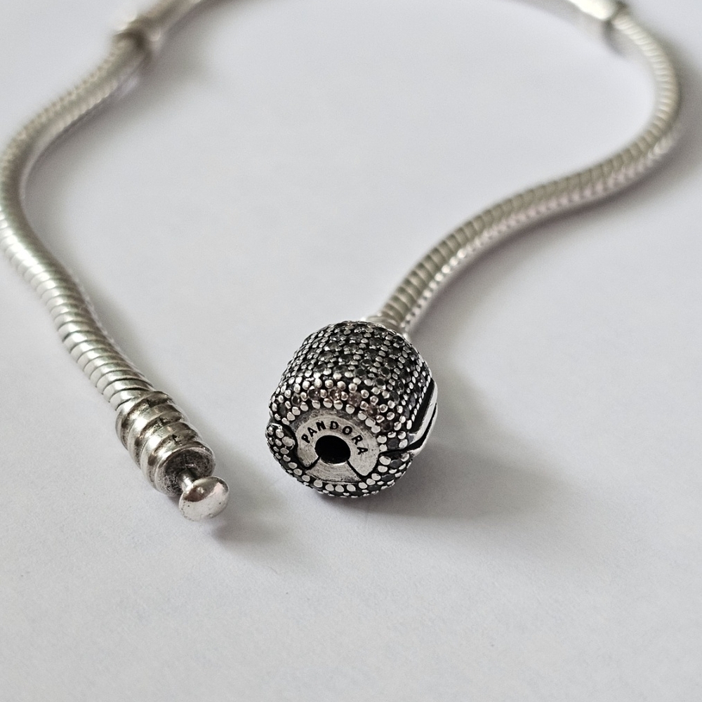 Pandora Silver Snake Chain Bracelet with Pavé Charm